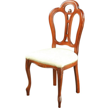 Consigned Rococo Dining Chair  Italy  Ivory Damask Upholstery  Mahogany Fr