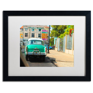 'American Car In Havana' Matted Framed Art, Black Frame, White Matte, 20x16