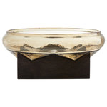 Arteriors - Jarvie Centerpiece - This Beautiful Amber Glass Centerpiece Rests On An Umber Stained Wooden Base Molded To The Shape Of The Glass. The Juxtaposition Of Materials Creates Interest For This Centerpiece On Your Table. Finish Will Vary.