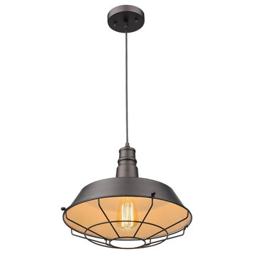 IRONCLAD, Industrial-style 1 Light Rubbed Bronze Ceiling Mini Pendant, 14" Shade