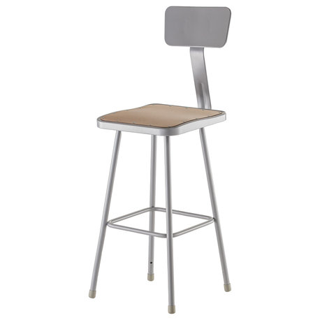 NPS 6300 Series 30" Modern Metal Heavy Duty Stool with Backrest in Brown/Gray