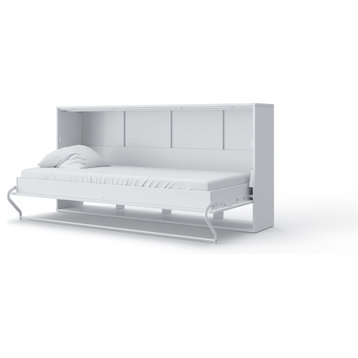 Invento Horizontal Wall Bed with mattress 35.4 x 78.7 inch, White/White Gloss