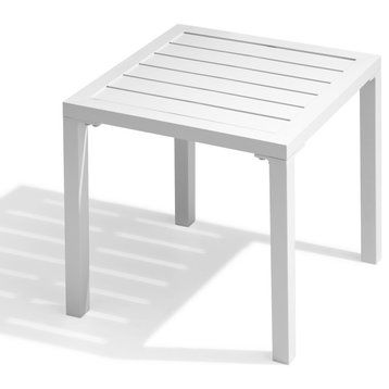 Chaise Lounge Table,Aluminum Square Side/End Table,Small Patio Coffee Table, White