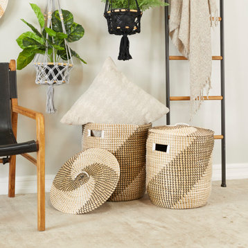 Contemporary Brown Seagrass Storage Basket Set 561484