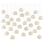 Currey & Company - Piero Multi-Drop Pendant, 30-Light - The shades on the Piero 30-Light Multi-Drop Pendant may appear to be woven from a natural plant material, but they are made of iron in a white finish to make it one of our offerings that illustrates the skills our craftspeople bring to their work. When the white pendant is illuminated, textural patterns will enliven surrounding surfaces. We also offer this design in chandeliers in several sizes.