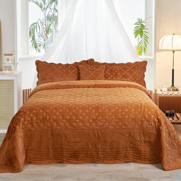 Tatami Quilted Faux Fur Bedspread Set, Burnt Orange, King