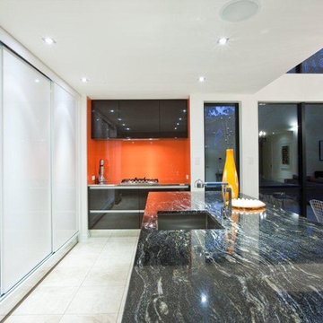 Orange, Black and White Kitchen