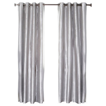 Dupioni Faux Silk Blackout Curtains, Pair, Gray, 95"