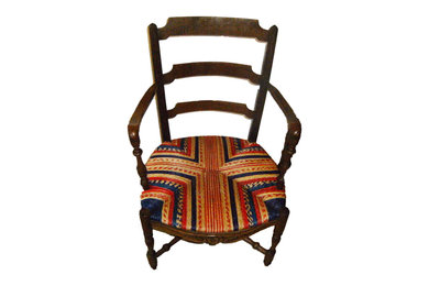 Fauteuil, chaise à bras paillage multi-couleur