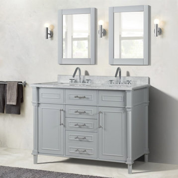 48" Double Vanity, Light Gray With White Carrara Marble Top