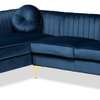 Persephone Navy Blue Velvet Fabric Left Facing Sectional Sofa With Chaise