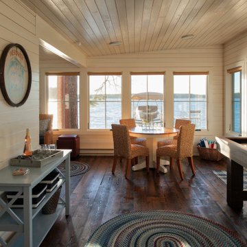 Reclaimed Wood Flooring in Rustic Lakeside Sunroom