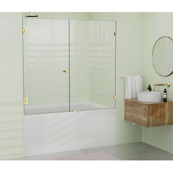 58.25"x58.25" Frameless Shower Bath Door Wall Hinge, Polished Brass