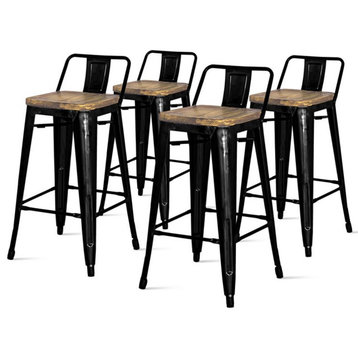 Pemberly Row Modern 26" Low Back Counter Stool in Black (Set of 4)