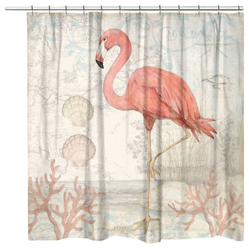 Laural Home Coastal Flamingo Shower Curtain, 71"x74"