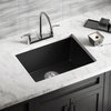 808 Dual-mount Single Bowl Quartz Kitchen Sink, Black, Basket Strainer