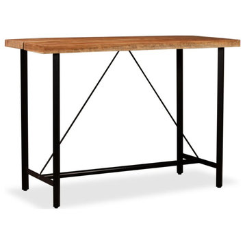 vidaXL Solid Acacia Wood Bar Table Polished 59" Steel Bistro Pub Dining
