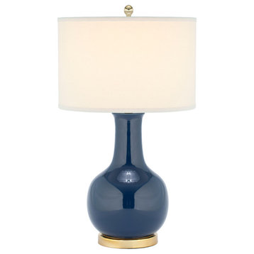 Safavieh White Ceramic Paris Lamp, Navy