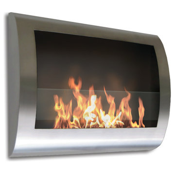 Chelsea Indoor Wall Mount Fireplace, Stainless Steel
