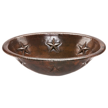 19" Oval Star Self Rimming Hammered Copper Sink, Drain & Accessories