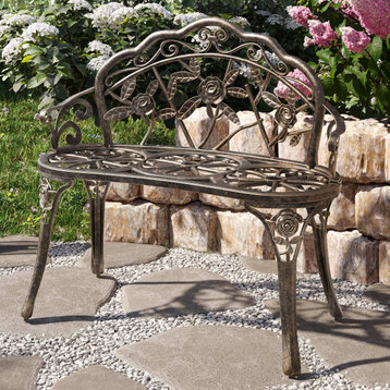 Antique-Style Garden Bench, Aluminum Rose, 39", Bronze
