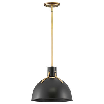 Hinkley Argo 14" Small LED Pendant Light, Lacquered Brass + Satin Black shade