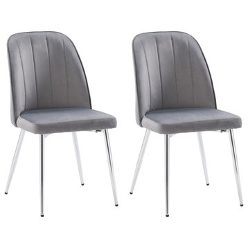 CorLiving Nash Velvet Channel Tufted Side Chairs, Set of 2, Gray
