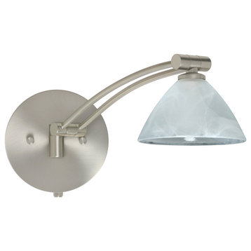 Domi 1ww 1 Light Swing Arm or Wall Lamp, Satin Nickel, Marble Glass