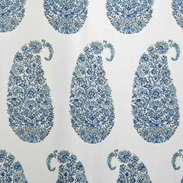 Paisley Park Blue Printed Cotton Twill Fabric Sample, 4"x4"