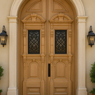 Custom Mediterranean Entryway with Gothic Revival Double Doors