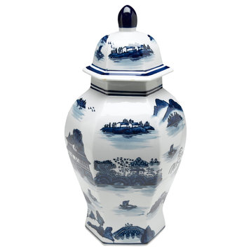 Blue and White Shaped Ginger Jar With Lid