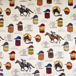 Horse racing fabric French jockey document script - Fabric