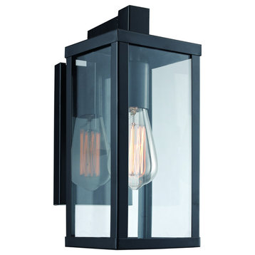 Oxford 1-Light Wall Lantern, Black With Clear