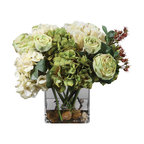 Elegant Cream Green Hydrangea Rose Spring Flower Bouquet Vase