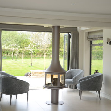 Lea Central fireplace on pedestal base.