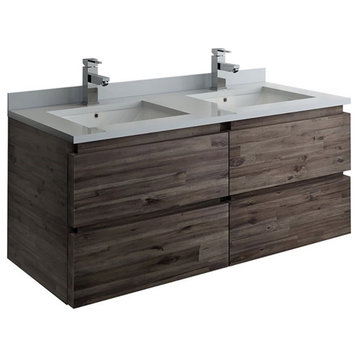 Fresca Formosa 46" Wall Hung Double Sinks Modern Wood Bathroom Cabinet in Brown