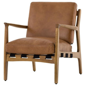 Silas Mid-Century Modern Tan Leather Arm Chair