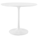 Lexmod - Lippa Round Wood Top Dining Table, White, 36" - Let modern inspiration flow while gathered around the Lippa 36" Round Dining Table. Perfect for entertaining family and friends or everyday dining, this pedestal table comfortably seats two. Its round tabletop is crafted with MDF with a high gloss finish and beveled edge for a contemporary yet timeless design. Embodying an iconic mid-century silhouette, this pedestal dining table floats on a sleek tapered metal pedestal base with a chip-resistant lacquered finish. Includes non-marking felt pad to protect flooring. Assembly required.