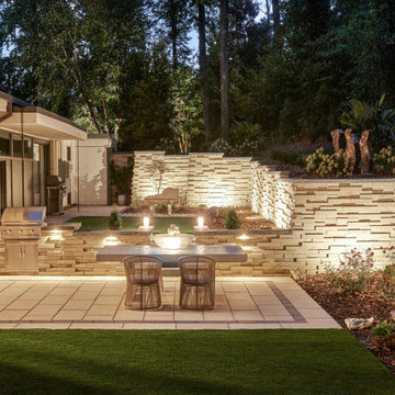 Nighttime Backyard Renovation View