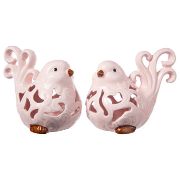 Ceramic Cardinal Bird Figurine Gloss Pink Finish