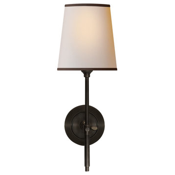 Bryant Wall Sconce, 1-Light, Bronze, Natural Paper, Black Trim Shade, 14.25"H