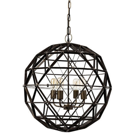 Dyson II Black Metal Triangular Orb Four Bulb Chandelier