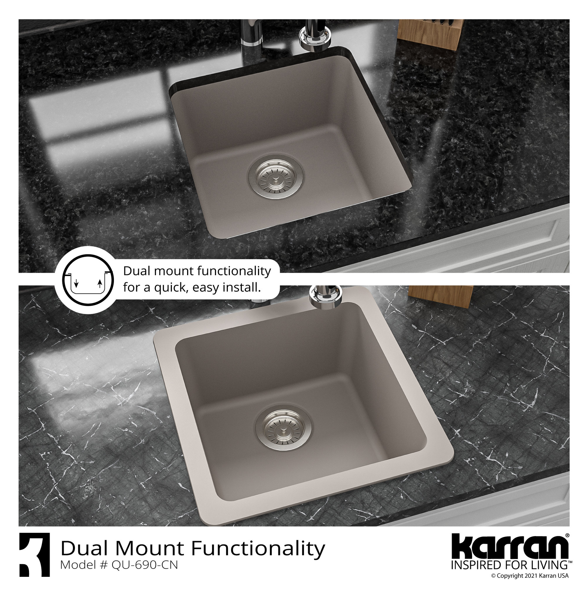Karran Undermount Quartz Composite 17" Bar Single Bowl Sink, Concrete