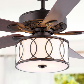 Circe 52" 3-Light Shade LED Ceiling Fan With Remote, Oil Rubbed Bronze/White
