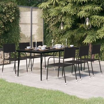 vidaXL Patio Dining Table Black Steel and Glass Garden Dinner Desk Furniture