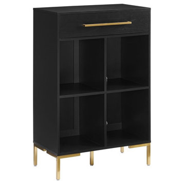 Pemberly Row 4-Shelf Modern Wood/Steel Storage Bookcase in Black/Gold
