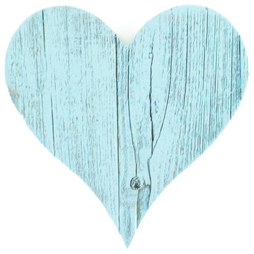 Rustic Farmhouse Wood Heart, Turquoise, 6"