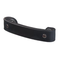 Walnut Studiolo - Leather Handle, The Tilikum, Black, 4" Center-to-Center, Nickel - Cabinet And Drawer Handle Pulls