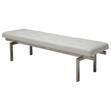 Louve Occasional Bench, Seat: White, Base: Brushed Silver, Large