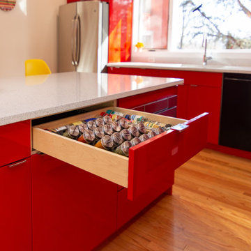 Custom Red Lacquer Kitchen